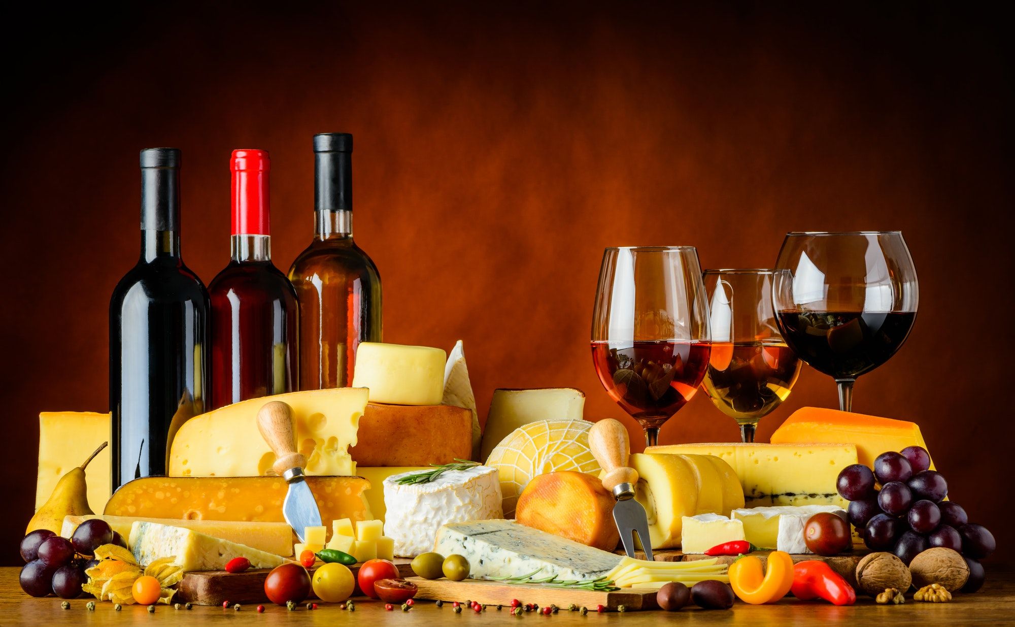 Wine, Cheese and Fruits